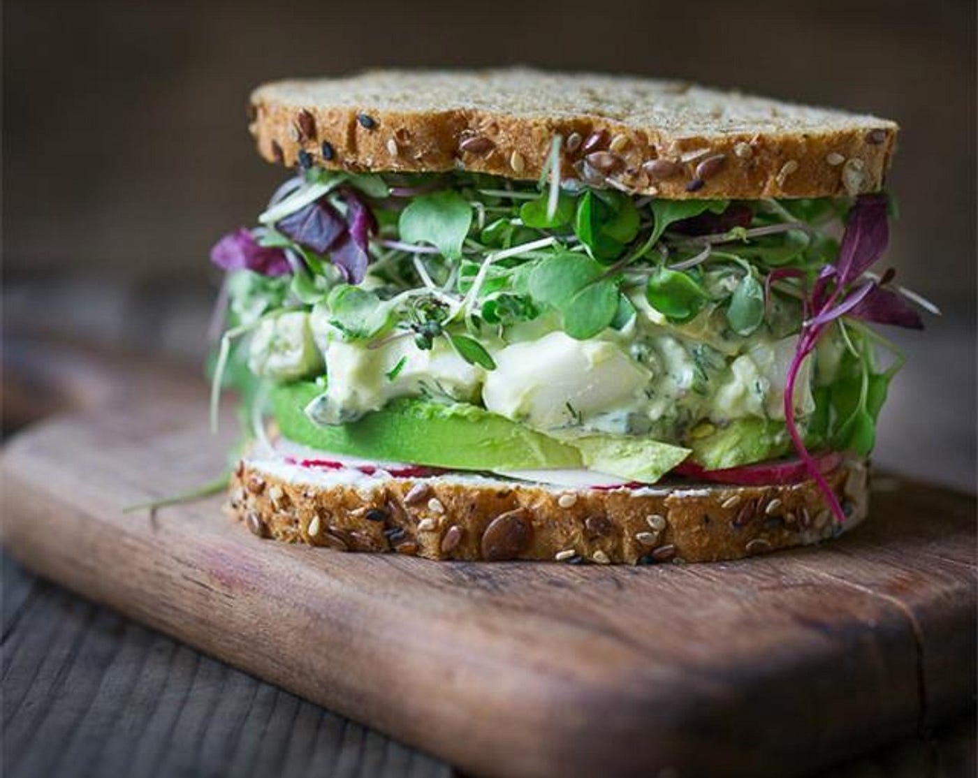 Sandwich layered with microgreens for lunch